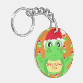 Weihnachts-Foto Orange Frosch Weihnachtsmannmütze  Schlüsselanhänger (Vorderseite links)