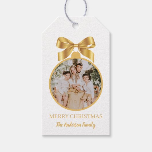 Weihnachts-Foto-Ornament Gold Geschenkanhänger (Vorderseite)