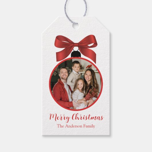 Weihnachts-Foto-Ornament Rot Geschenkanhänger (Vorderseite)