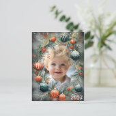 Weihnachts-FOTO Personalisierter Grüner Urlaub Postkarte (Stehend Vorderseite)