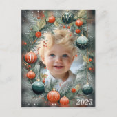 Weihnachts-FOTO Personalisierter Grüner Urlaub Postkarte (Vorderseite)