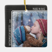 Weihnachts-Foto Personalisierter Text Feiertag Sak Keramikornament (Vorderseite)