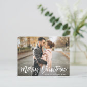 Weihnachts-Foto Pinselschrift Neu Mr. und Mrs. Postkarte (Stehend Vorderseite)