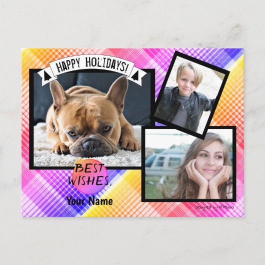 Weihnachts-Foto Postkarte mit Rainbow Kariert HAMb (Vorderseite)