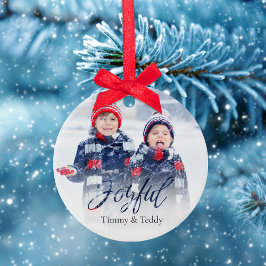 Weihnachts-Foto Red Snowflake Joyful Calligrafy Keramik Ornament