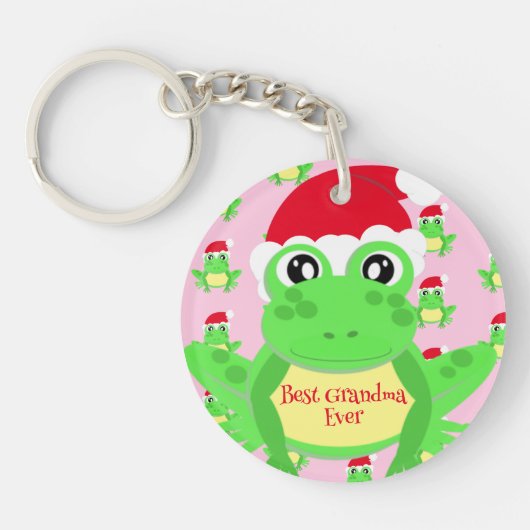 Weihnachts Foto Rosa Frosch Weihnachtsmannmütze Mu Schlüsselanhänger (Vorderseite)