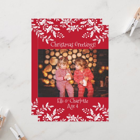 Weihnachts-Foto rot, Weißholz, festlich Karte (Vorderseite/Rückseite Beispiel)