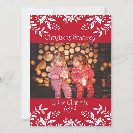 Weihnachts-Foto rot, Weißholz, festlich Karte (Vorderseite)