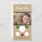 Weihnachts-Foto-Schneebälle baubeln grün rot rusti Dankeskarte (Vorderseite)