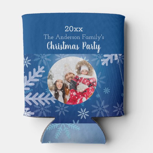 Weihnachts Foto Schneeflocken blauer Winter Dosenkühler (Rückseite)