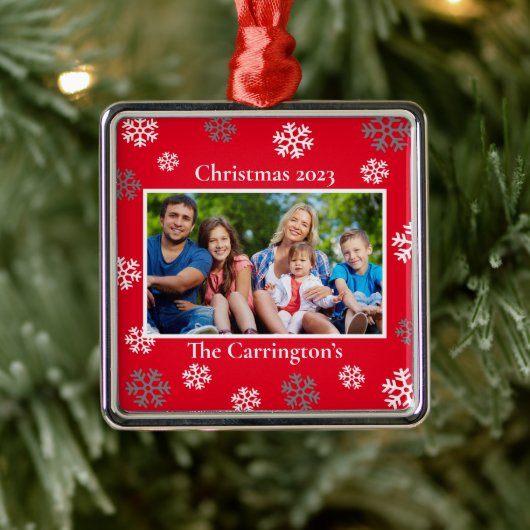 Weihnachts-Foto Schneeflocken Name Datum Custom Me Ornament Aus Metall (Baum)