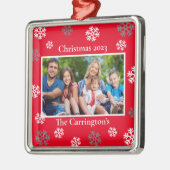 Weihnachts-Foto Schneeflocken Name Datum Custom Me Ornament Aus Metall (Links)