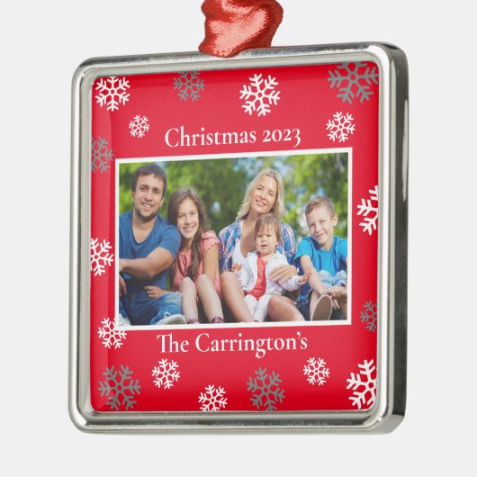 Weihnachts-Foto Schneeflocken Name Datum Custom Me Ornament Aus Metall (Links)