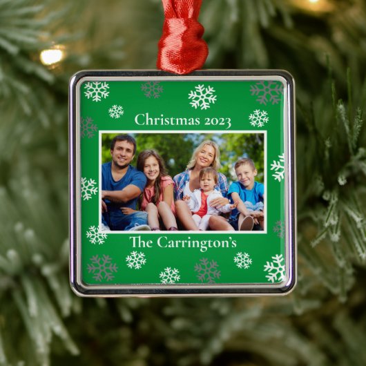 Weihnachts-Foto Schneeflocken Name Datum Custom Me Ornament Aus Metall (Baum)