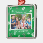 Weihnachts-Foto Schneeflocken Name Datum Custom Me Ornament Aus Metall (Links)