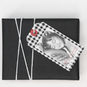 Weihnachts-Foto Schwarz-weiß Kariert Gingham Patte Geschenkanhänger