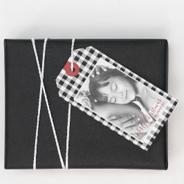 Weihnachts-Foto Schwarz-weiß Kariert Gingham Patte Geschenkanhänger
