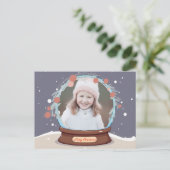 Weihnachts-Foto Snow Globe Feiertagspostkarte (Stehend Vorderseite)