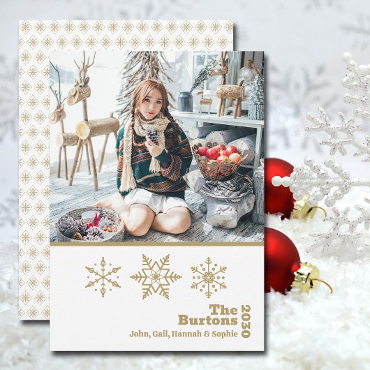 Weihnachts-Foto Snowflake Gold White Feiertagskarte