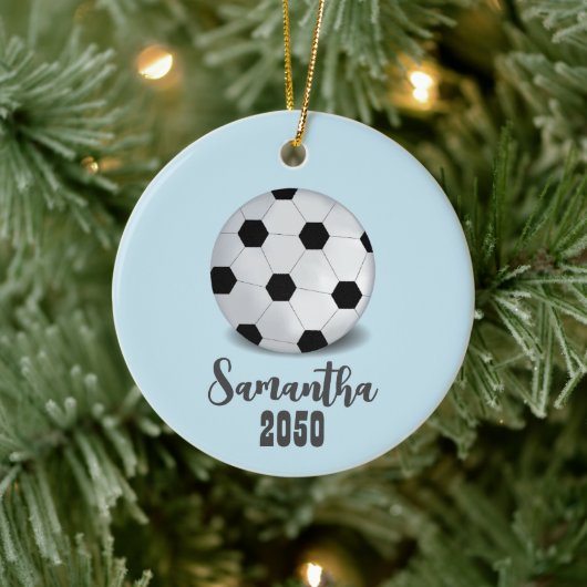 Weihnachts-Foto Sport Kleiner Niedlicher Fußballba Keramik Ornament (Baum)