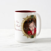 Weihnachts-Foto-Tasse Unsere ersten Weihnachten Zweifarbige Tasse (VorderseiteRechts)