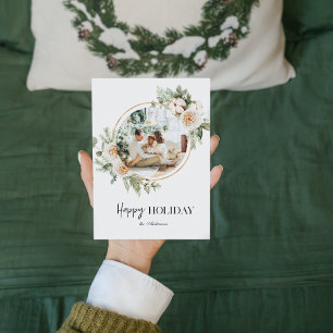 Weihnachts-Foto und Blumenkranz  Happy Holiday