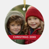 Weihnachts-Foto und Jahr Moderner Minimaler Roter Keramik Ornament (Vorne)