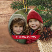 Weihnachts-Foto und Jahr Moderner Minimaler Roter Keramik Ornament
