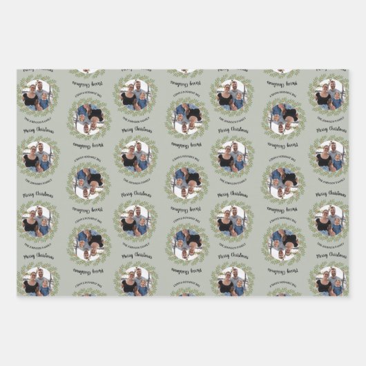 Weihnachts-Foto und Kalligrafie in Branchen Geschenkpapier Set (Vorderseite 3)