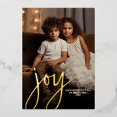 Weihnachts-Foto Vertikal - Script Gold JOY in Foil Folien Feiertagskarte (Vorderseite)