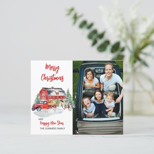 Weihnachts-Foto Wasserfarbe Rustikale Stallfarm Ha (Stehend Vorderseite)