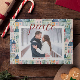 Weihnachts-Foto Wasserfarbenhäuser Horizontal Feiertagskarte