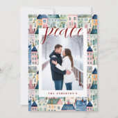 Weihnachts-Foto Wasserfarbige Häuser Rot Feiertagskarte (Vorderseite)