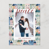 Weihnachts-Foto Wasserfarbige Häuser Rot Feiertagspostkarte (Vorderseite)