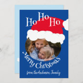 Weihnachts-Foto Weihnachtsmannmütze Niedlich Blue Feiertagskarte (Vorne/Hinten)