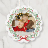Weihnachts-Foto Wreath Christmas Wunsche Familie Geschenkanhänger (Vorderseite)
