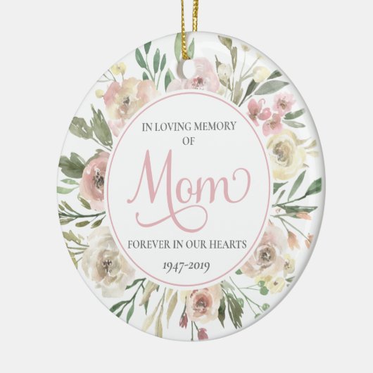 Weihnachts-Foto zum Gedenken an die Mama - Rosa Keramik Ornament (Links)