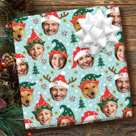 Weihnachts FotoCollage Funny Funny Face Blau Geschenkpapier