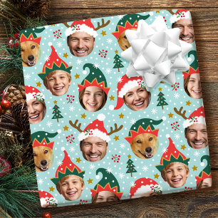 Weihnachts FotoCollage Funny Funny Face Blau Geschenkpapier