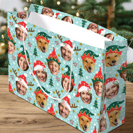 Weihnachts FotoCollage Funny Funny Face Blau Große Geschenktüte