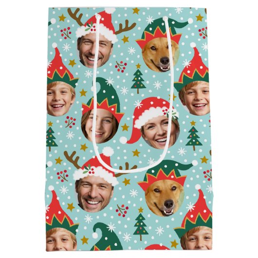 Weihnachts FotoCollage Funny Funny Face Blau Mittlere Geschenktüte (Rückseite)