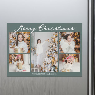 Weihnachts-Fotocollage Grau-Grün Magnetkarte