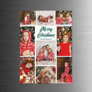 Weihnachts-Fotocollage Grüne Schrift Magnetkarte