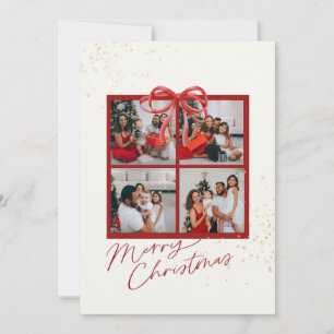 Weihnachts-Fotocollage-Karte mit rotem Geschenk Einladung
