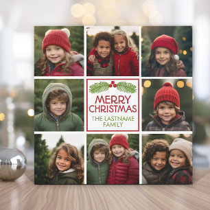Weihnachts-Fotocollage mit rustikaler Kiefer Feiertagskarte