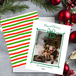 Weihnachts-Fotokarte handgezeichnete grüne Schleif Einladung