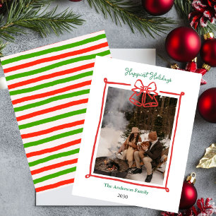 Weihnachts-Fotokarte handgezeichnete grüne Schleif Einladung