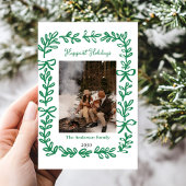 Weihnachts-Fotokarte handgezeichnete grüne Schleif Einladung