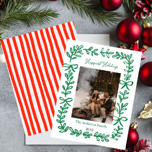Weihnachts-Fotokarte handgezeichnete grüne Schleif Einladung