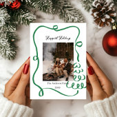 Weihnachts-Fotokarte handgezeichnete rote Schleife Einladung